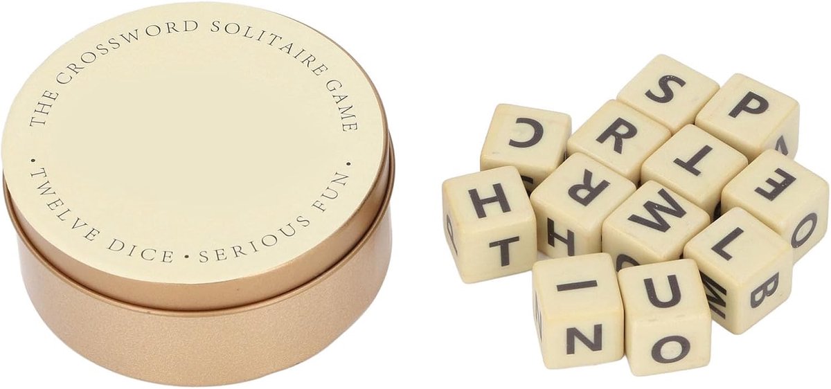 Letterdobbelstenen, 12 Stuks Kruiswoordraadselspel met Opbergdoos, Reisscrabble voor Familiespellen, Hersenuitdaging, Kamperen, Feest, Onderwijs, Goud