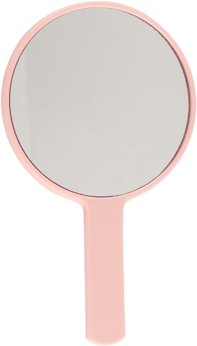 Ronde handspiegel met handvat, doe-het-zelf draagbare cosmetische reisspiegel voor dagelijkse make-up en huidverzorging voor dames roze