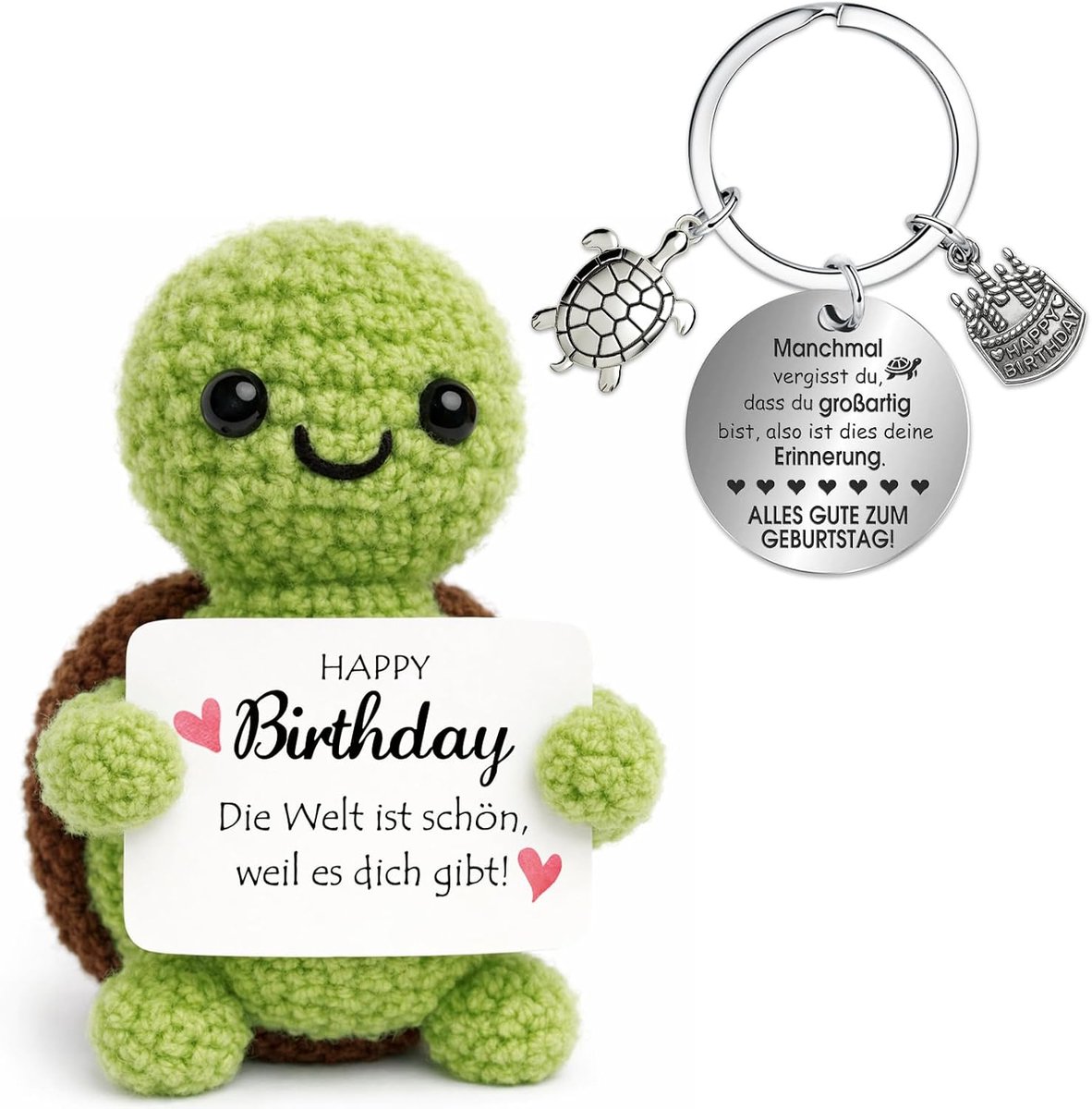 Schildpad en Geluksbrenger Sleutelhanger, Pocket Hug Positieve Figuur, voor Vrouwen Mannen, Cadeau voor Verjaardag, Moedigmakend Cadeau