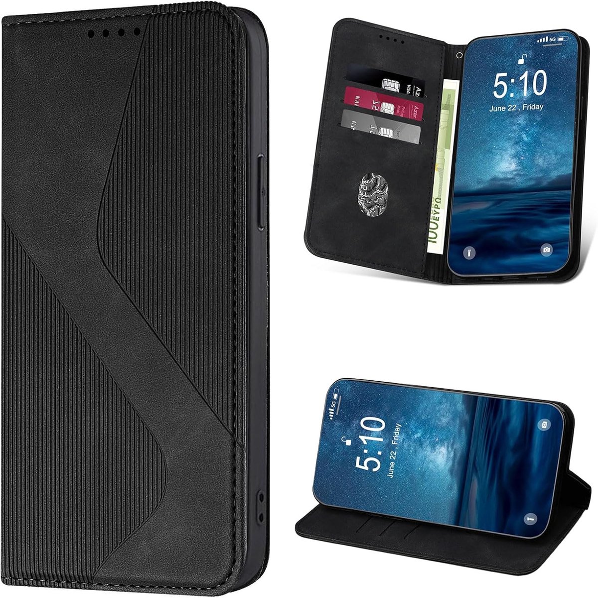 Hoesje voor Google Pixel 8a Hoes, Premium Lederen portemonneehoesje met Pasjeshouder, klaphoes telefoonhoesje Case Cover voor Google 8a (Zwart)