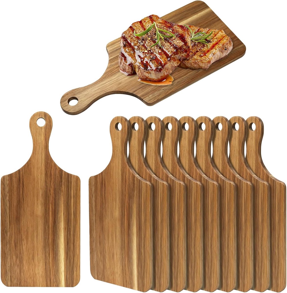 10 stuks snijplanken van acaciahout met handvat voor de keuken