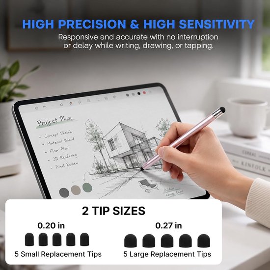5 stuks touchscreen-pen, tabletpen voor vele tablets, 2-in-1 stylus pen met 10 siliconen punten, touchpen voor smartphone, mobiele telefoon en capacitieve schermen, compatibel met Switch/iPad/Android — afbeelding 5
