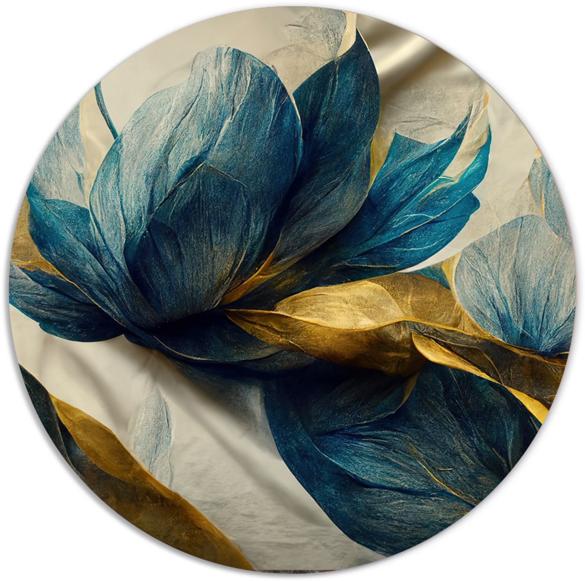 Label2X - Muurcirkel art blauw goud - Ø 70 cm - Dibond - Multicolor - Wandcirkel - Rond Schilderij - Muurdecoratie Cirkel - Wandecoratie rond - Decoratie voor woonkamer of slaapkamer