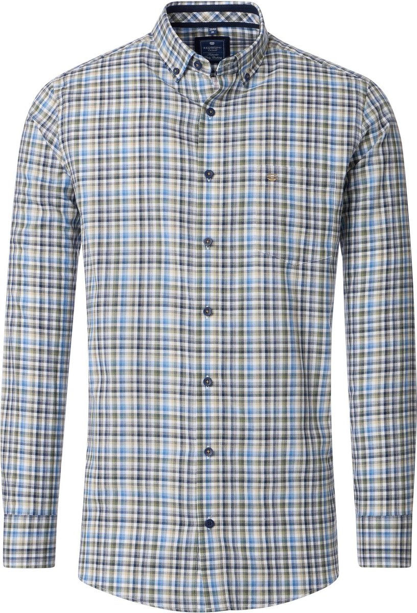 Redmond comfort fit overhemd - structuur - wit - blauw - groen - donkerblauw geruit
