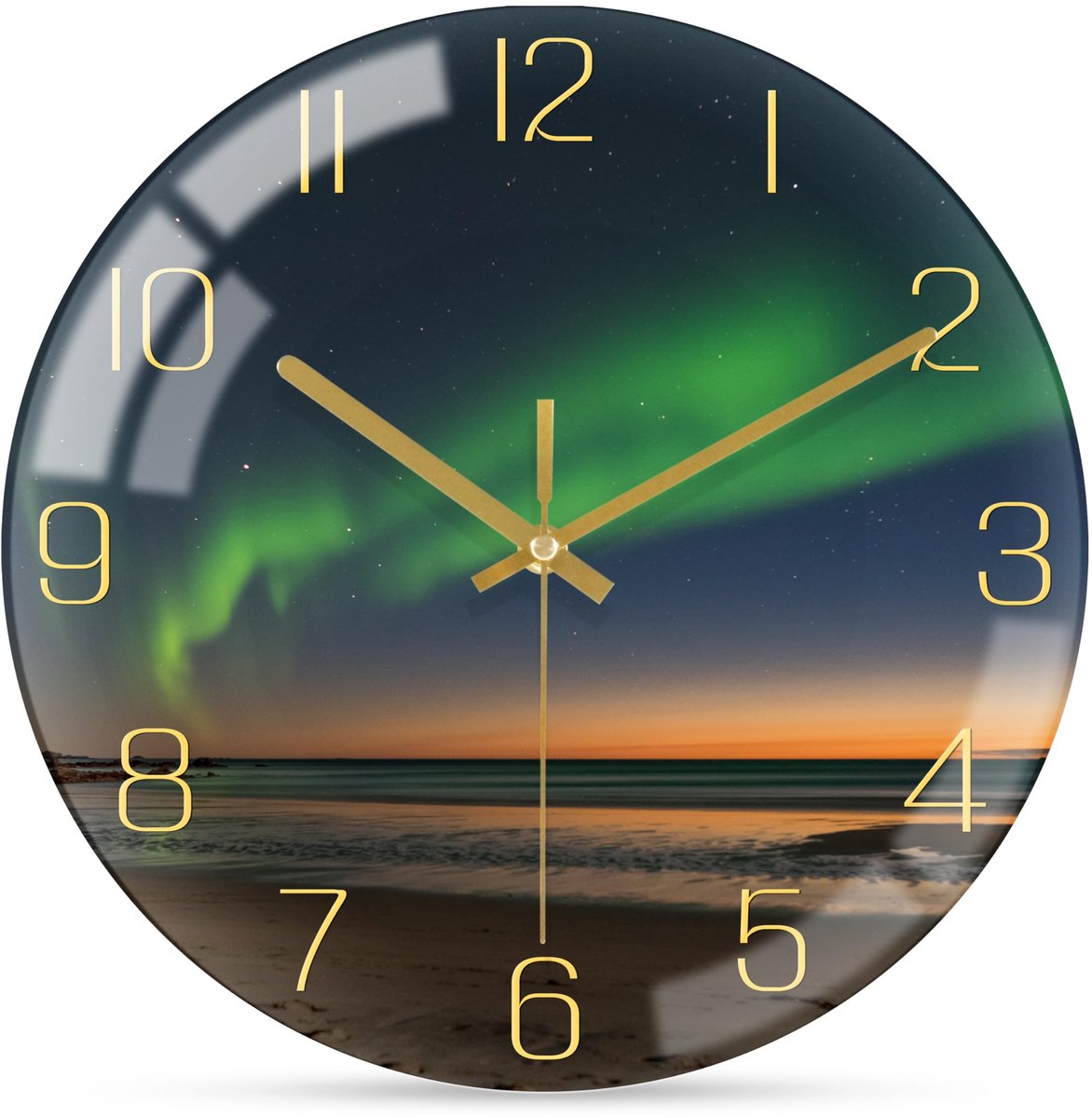Wandklok 10 inch - Glazen design - Groen goud - Perfect voor keuken en woonkamer - ShopVlot