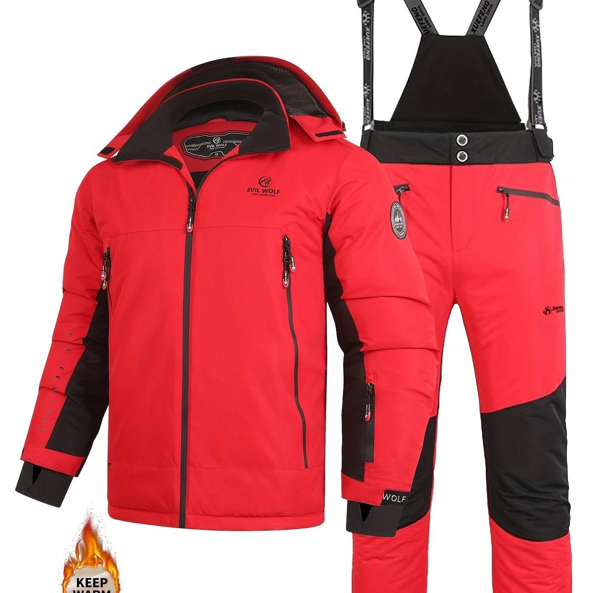 Currero Skipak Heren Ski Set Heren Skibroek Wintersportkleding Winddicht Warm Gevoerd Ski en Snowboard Skikleding Winter XXXL Rood