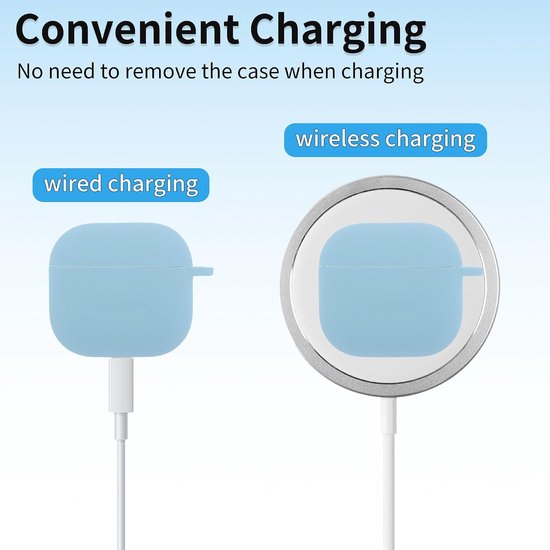 Hoes voor AirPod 4, siliconen beschermhoes voor AirPod 4, stootvaste hoes voor AirPod 4e generatie met karabijnhaak, front-led, zichtbaar, hemelsblauw — afbeelding 4
