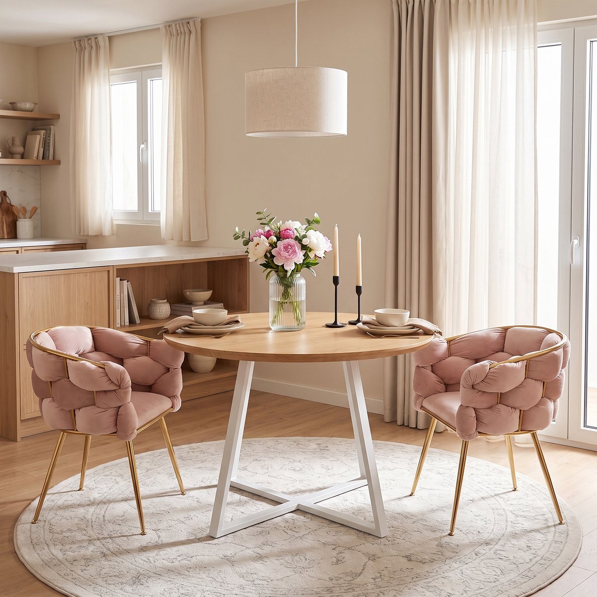 REDOM Fauteuil - Velvet bekleding - Metalen frame met goudkleurige poten - Armleuningen en dikke schuimvulling - Moderne stijl - Woonruimte - Roze - 56 x 73 x 75 cm