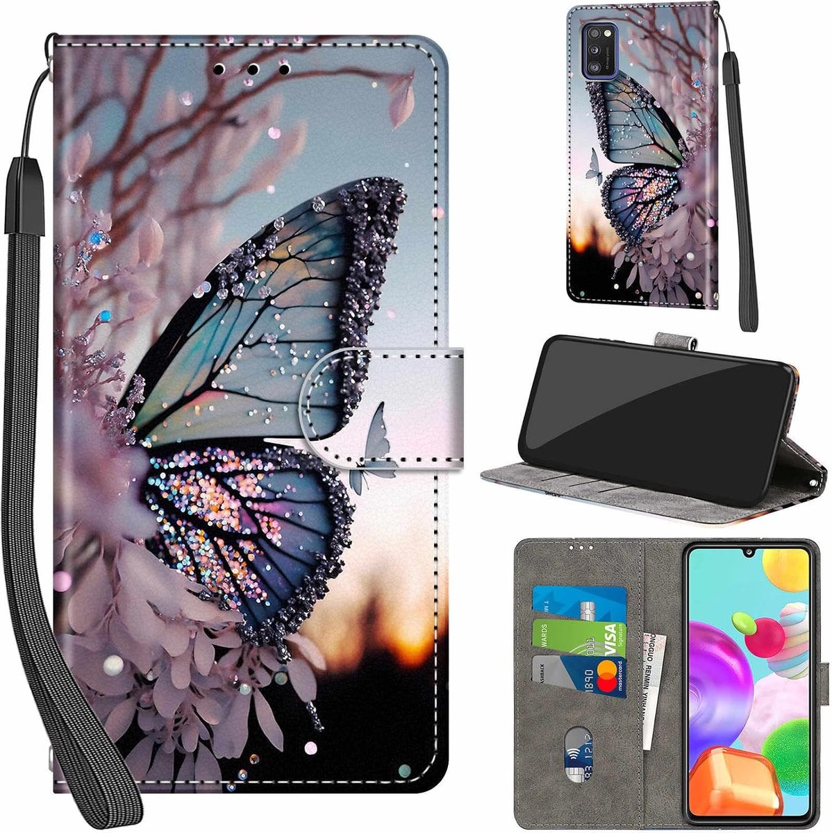 Portemonnee Telefoonhoes voor Samsung Galaxy A41 Vlinder