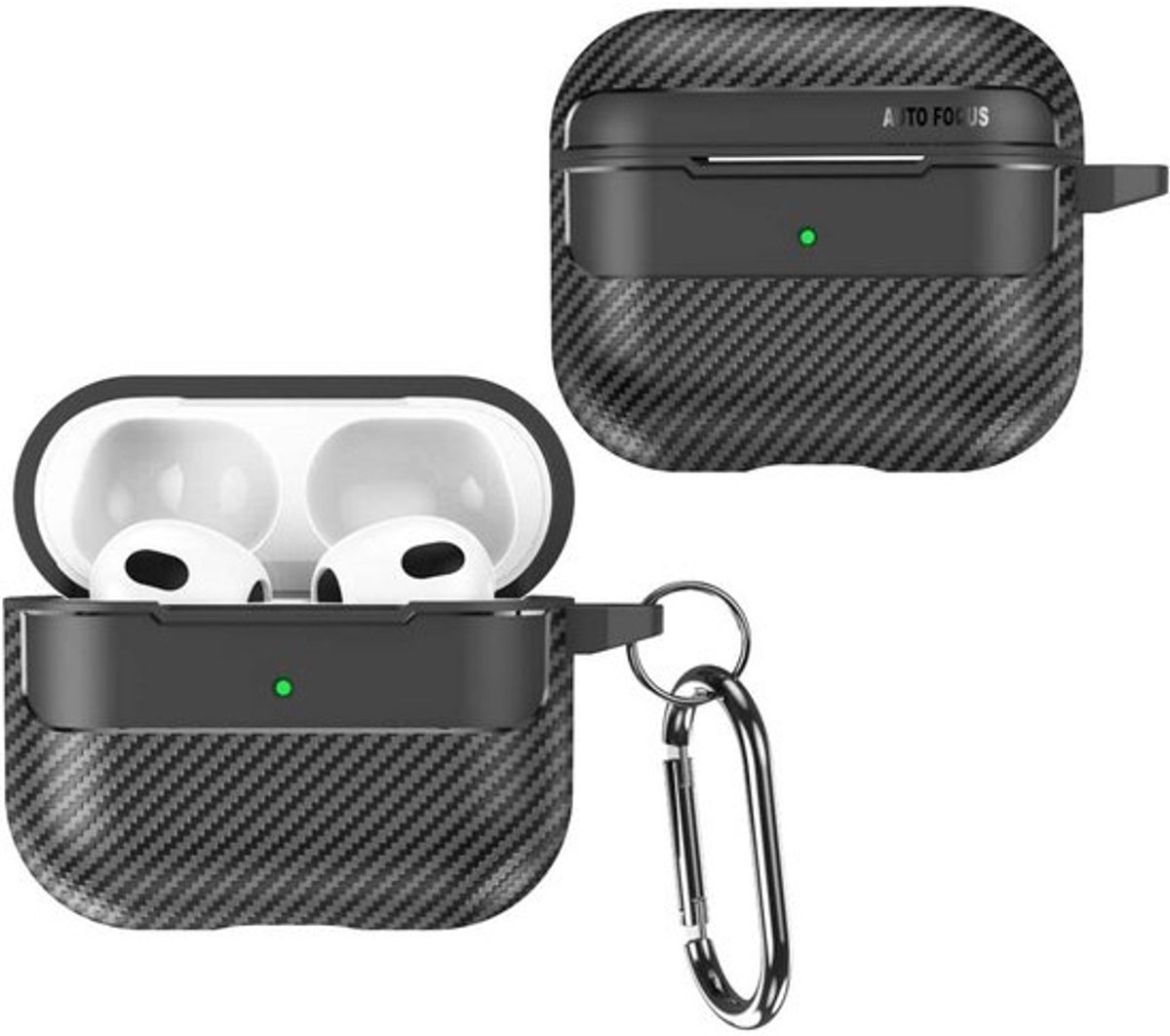 Beschermhoes voor AirPods 3 met Karbijnhaak - Schokdicht TPU Silicium met Carbon Design
