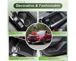 voor nieuwe Peugeot 2008 E-2008 2020-2025 antislipmatten voor Peugeot 2008 GT Line Premium Access Allure rubberen matten voor middenconsole, bekerhouder, deurgroef (wit)