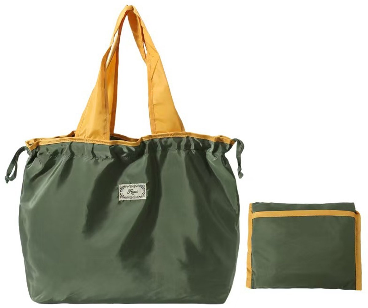 Boodschappentas – Opvouwbaar – Groot – Herbruikbaar – Wasbaar – Hengsels met trekkoord – Draagbaar – Geschikt voor winkelen, reizen, buitenactiviteiten, kamperen – 40 x 50 cm – Groen