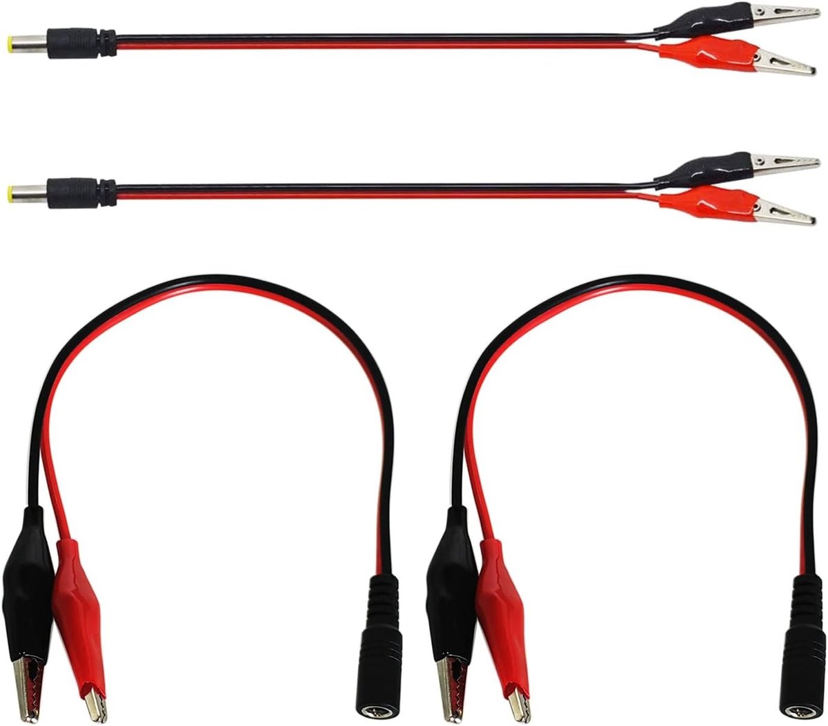 4 Stuks 5.5 x 2.1mm DC naar Krokodillenklem Voedingskabel, Dubbele Krokodillenklem DC Adapterkabel voor LED Verlichting en Elektronische Projecten, Zwart en Rood