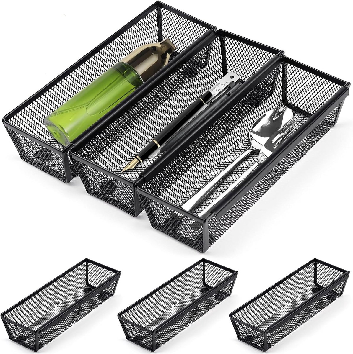 Set van 6 Bestekladen, Metalen Bestek Organizer voor Lades met Vergrendelbare Zijkanten, Uitschuifbare Bestekopslagdoos voor Keuken
