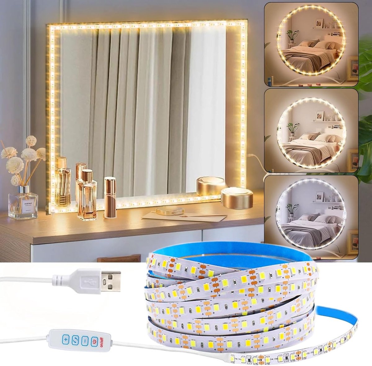 LED Spiegel Lamp voor Make-up, Verstelbare Tafellamp met 3 Kleuren en 9 Dimmingsniveaus, Ideaal voor Schoonheid en Verlichting