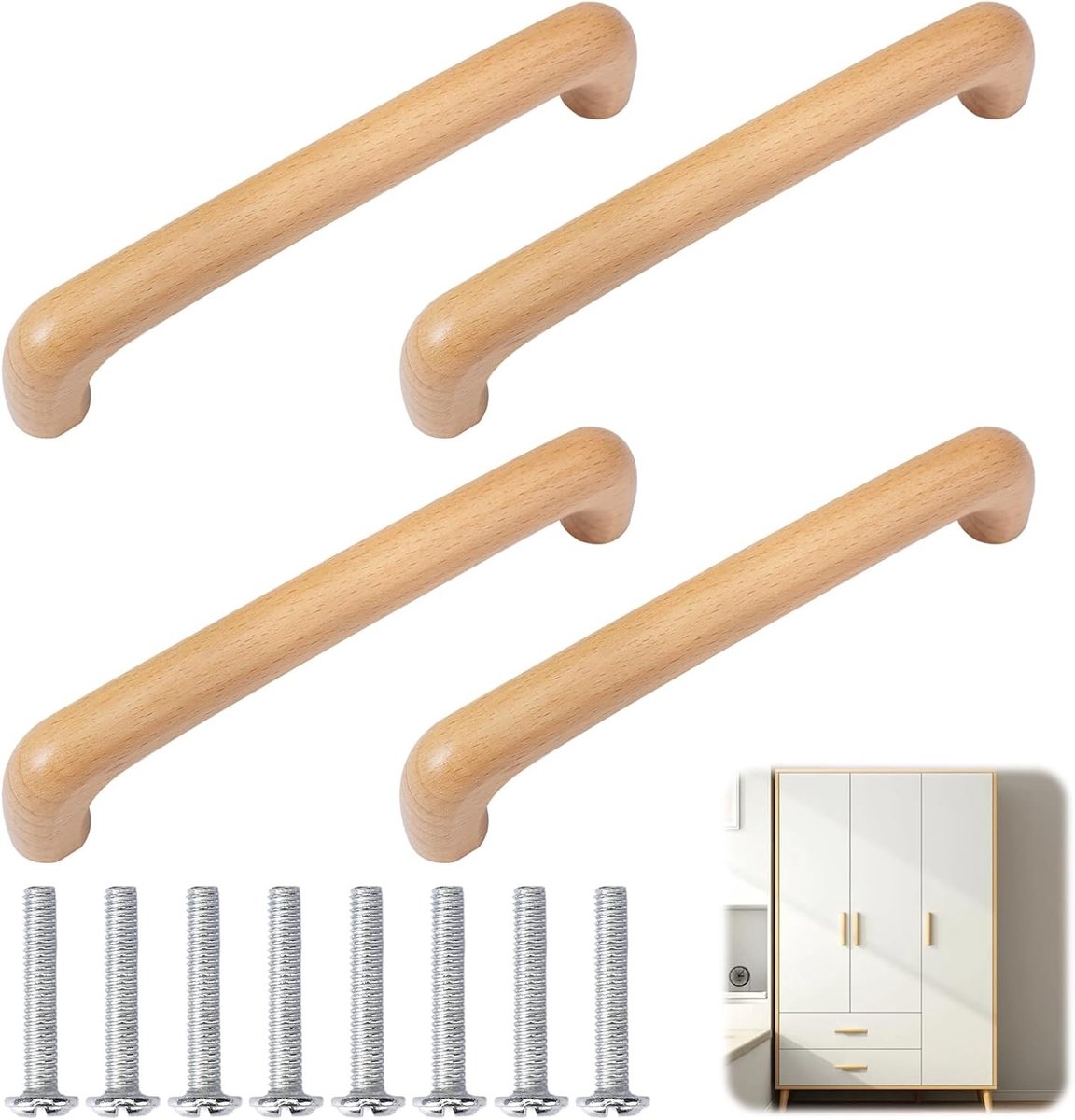 Houten Kastgrepen Set van 4 Stuks, 143mm Lange Handgrepen voor Meubels en Keuken