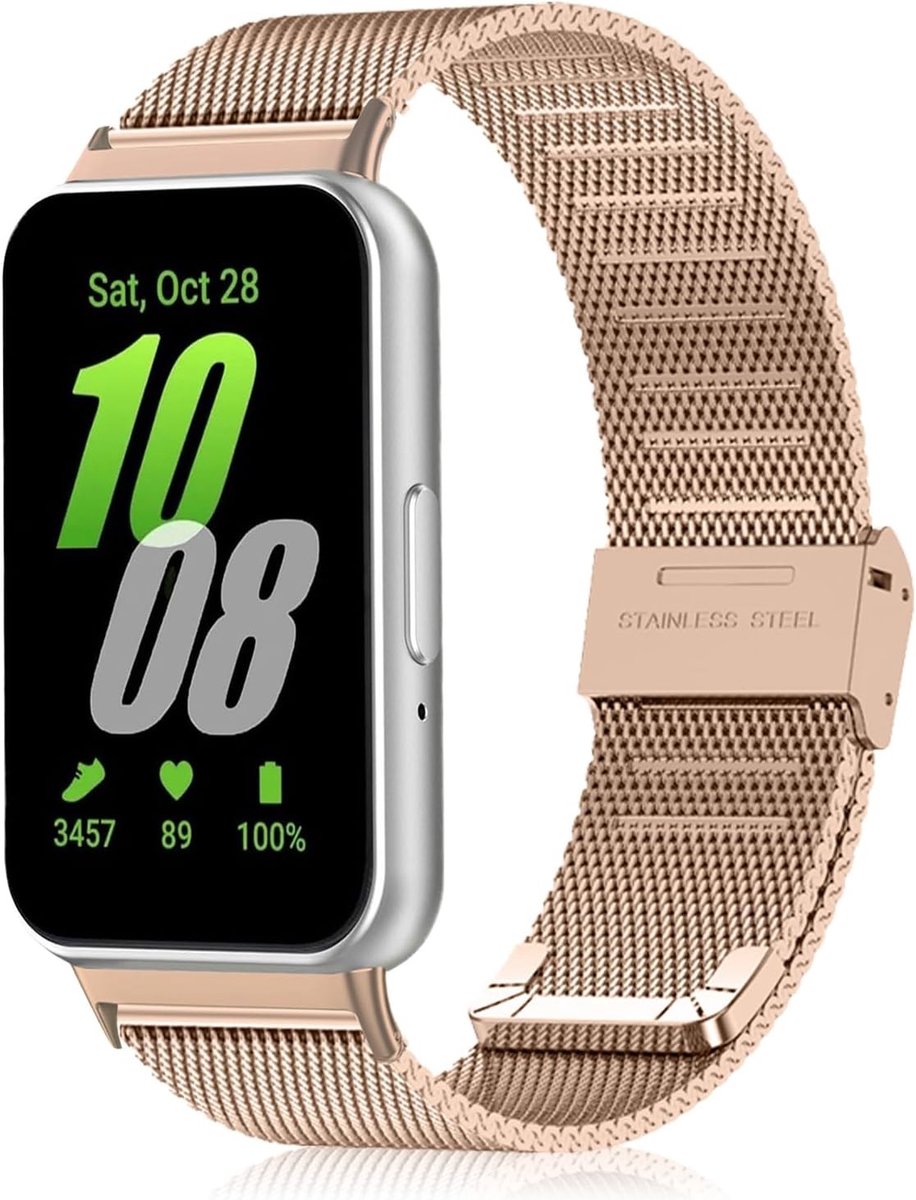 Ademend Vervangarmband voor Galaxy Fit 3 - Woven RVS Mesh Horlogeband voor Mannen en Vrouwen in Roségoud