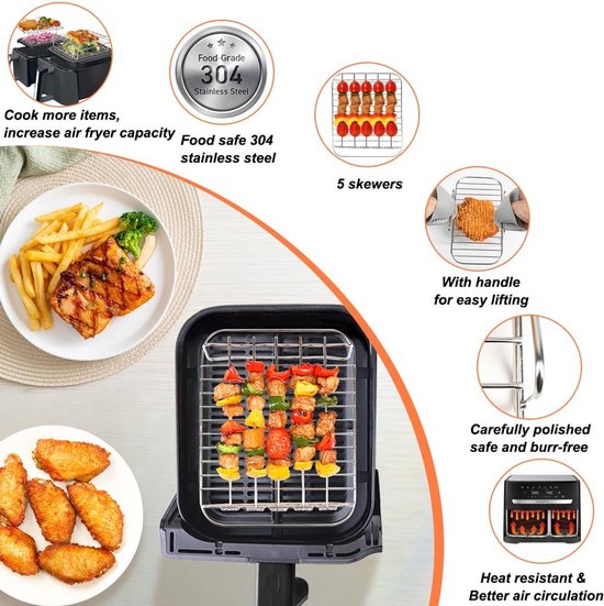 Accessoires voor Philips Dual Basket 3000-serie, 9L/Tefal 5,2/3,1 L Easy Fry, 2 stuks luchtfriteusestandaard met 5 spiesen, airfryer-accessoires voor Tefal EY9018/Philips — afbeelding 5