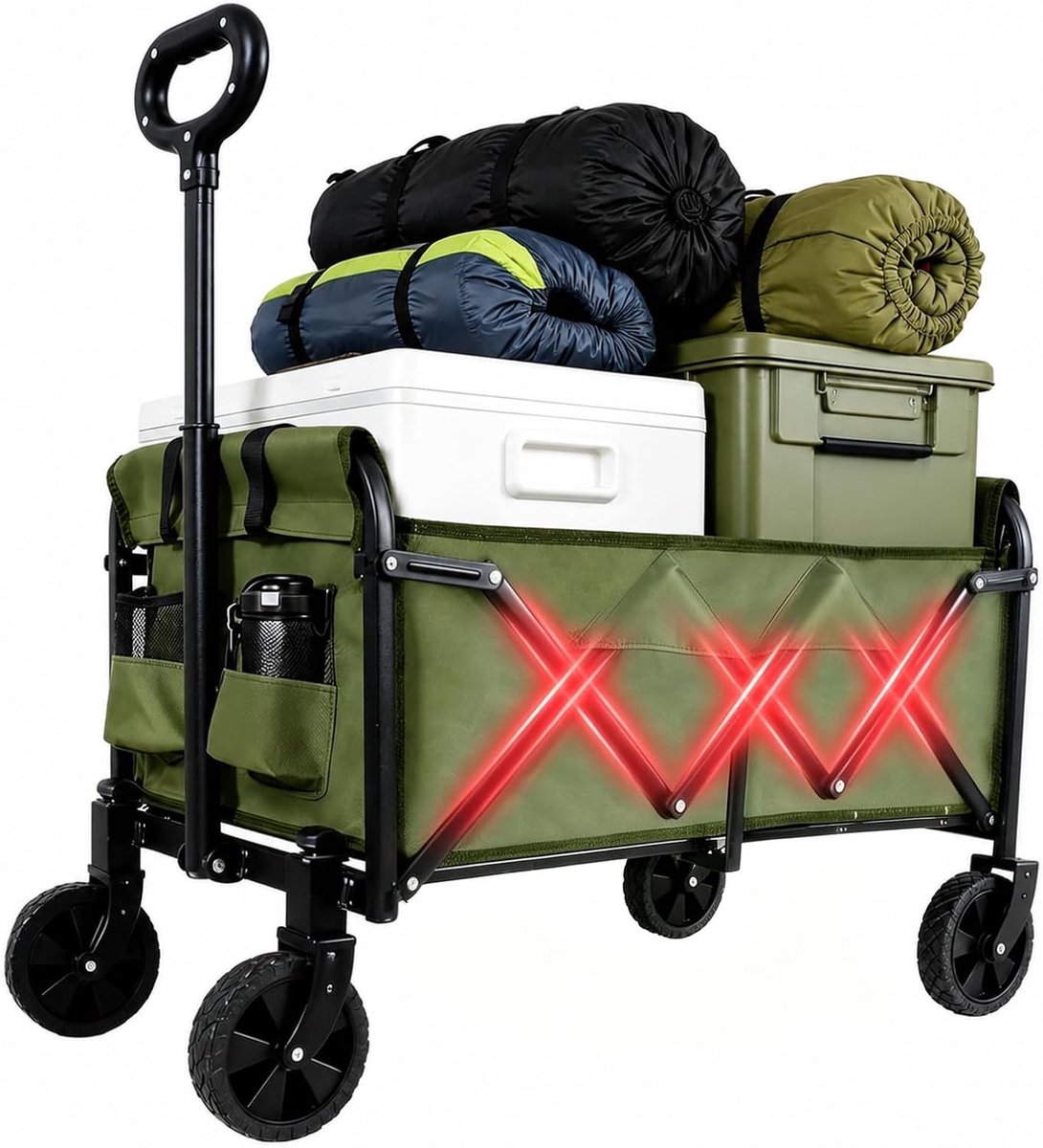 opvouwbare kinderwagen, multifunctionele opvouwbare kinderwagen met offroad-wielen, draagbaar voor kamperen, tuinieren, winkelen en sport (groente, 225 kg 120 liter)