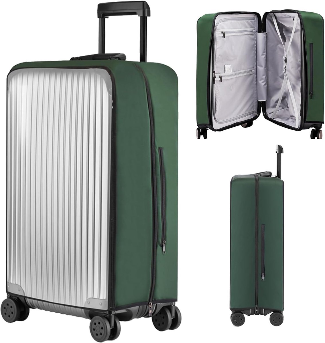 Elastische Kofferhoes met Ritssluiting, Transparante Kofferbeschermhoes, Waterdichte Reiskoffer Beschermhoes, PVC Bagage Cover, Reisbagagehoes Anti-Kras voor Koffer, Trolley (Groen, 20 inch)