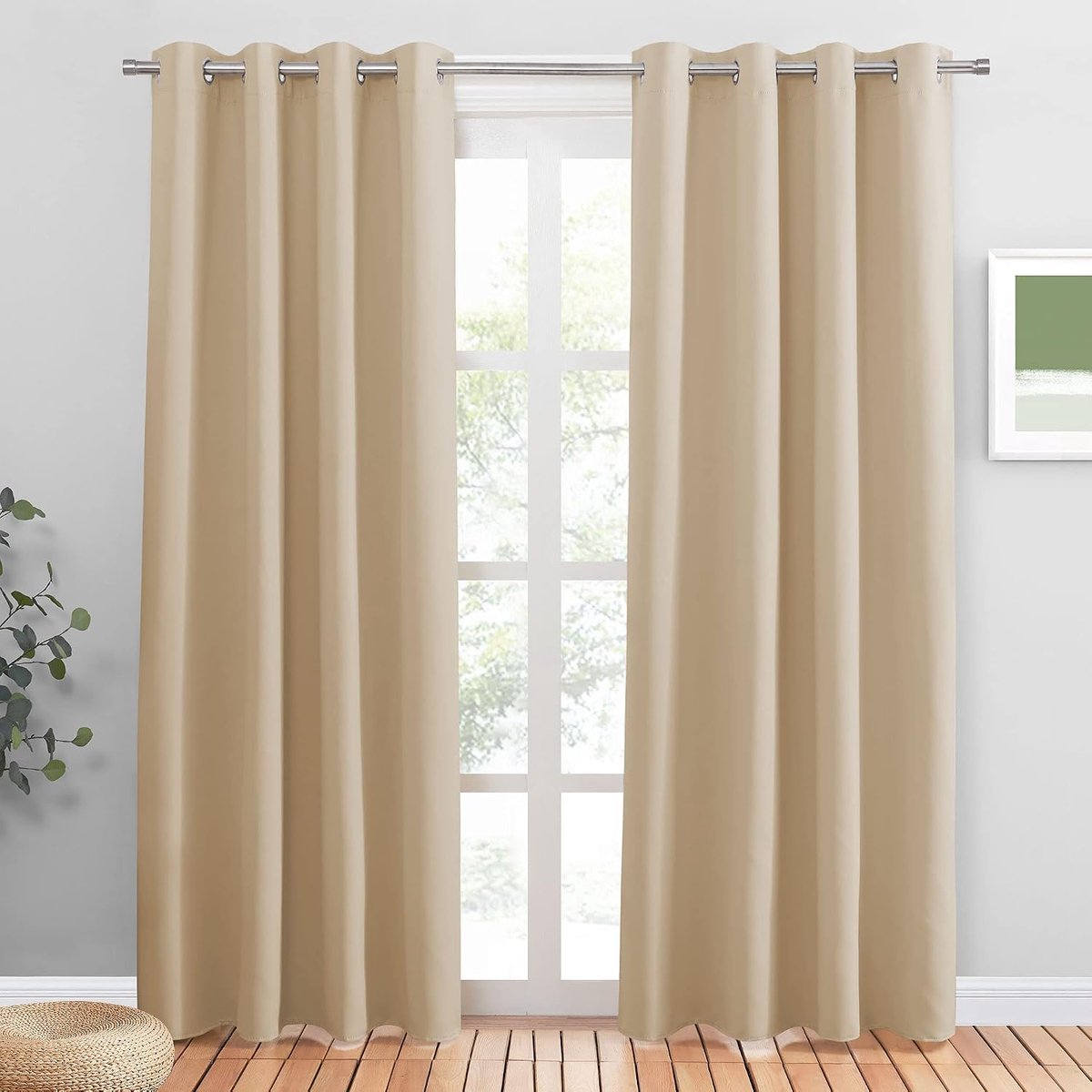 DANCE Thermische Gordijnen voor Raam - Paar Effen Gordijnen van Raam Stevige Stof Klaar voor Gebruik voor Moderne Woonkamer, 140 cm Breedte x 220 cm Hoogte, Biscotti Beige