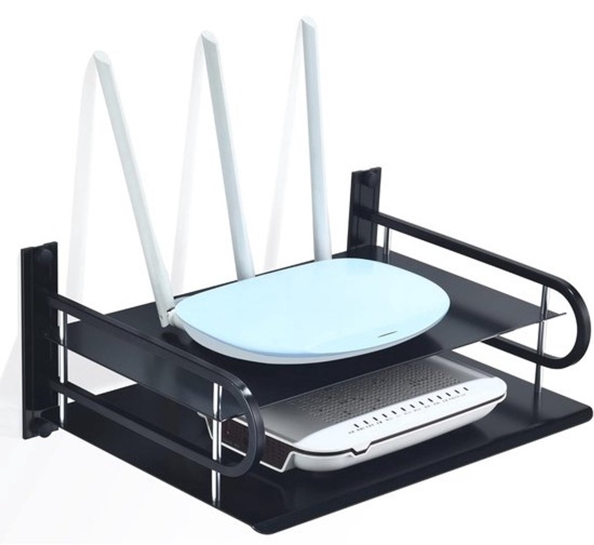 Zwevend Wandrek voor Elektronica - Houder voor Tv-box, Router, Mediaspeler en Spelconsole - Metalen Rek met 2 Lagen