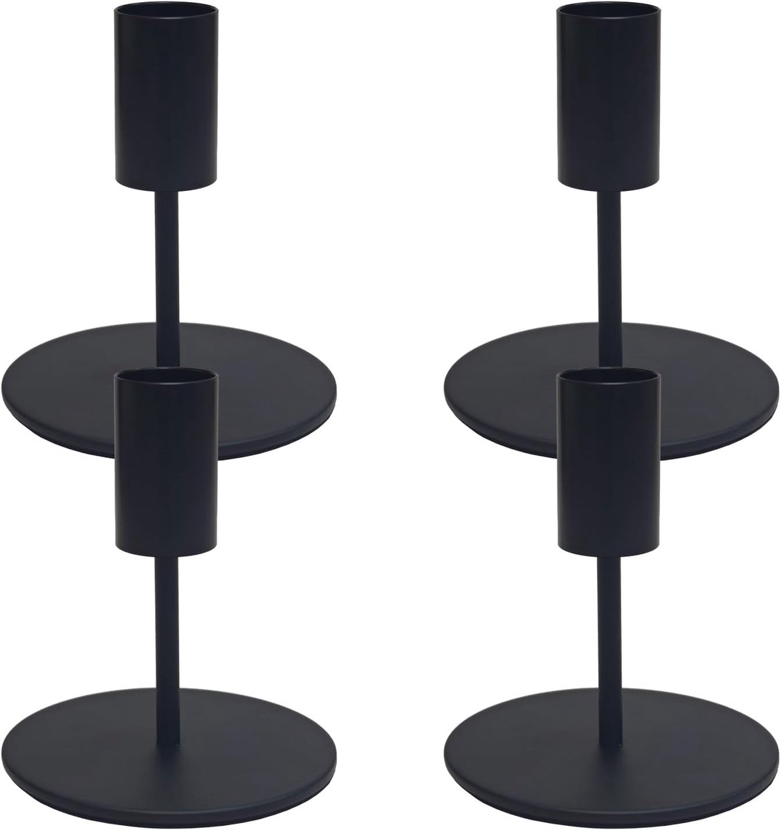 4 stuks kandelaars zwart, kaarsenhouders van metaal voor staafkaarsen (Ø 2,2 cm), zwarte kandelaar 9,5 cm voor bruiloft, feest, Kerstmis, tafeldecoratie en woonkamer