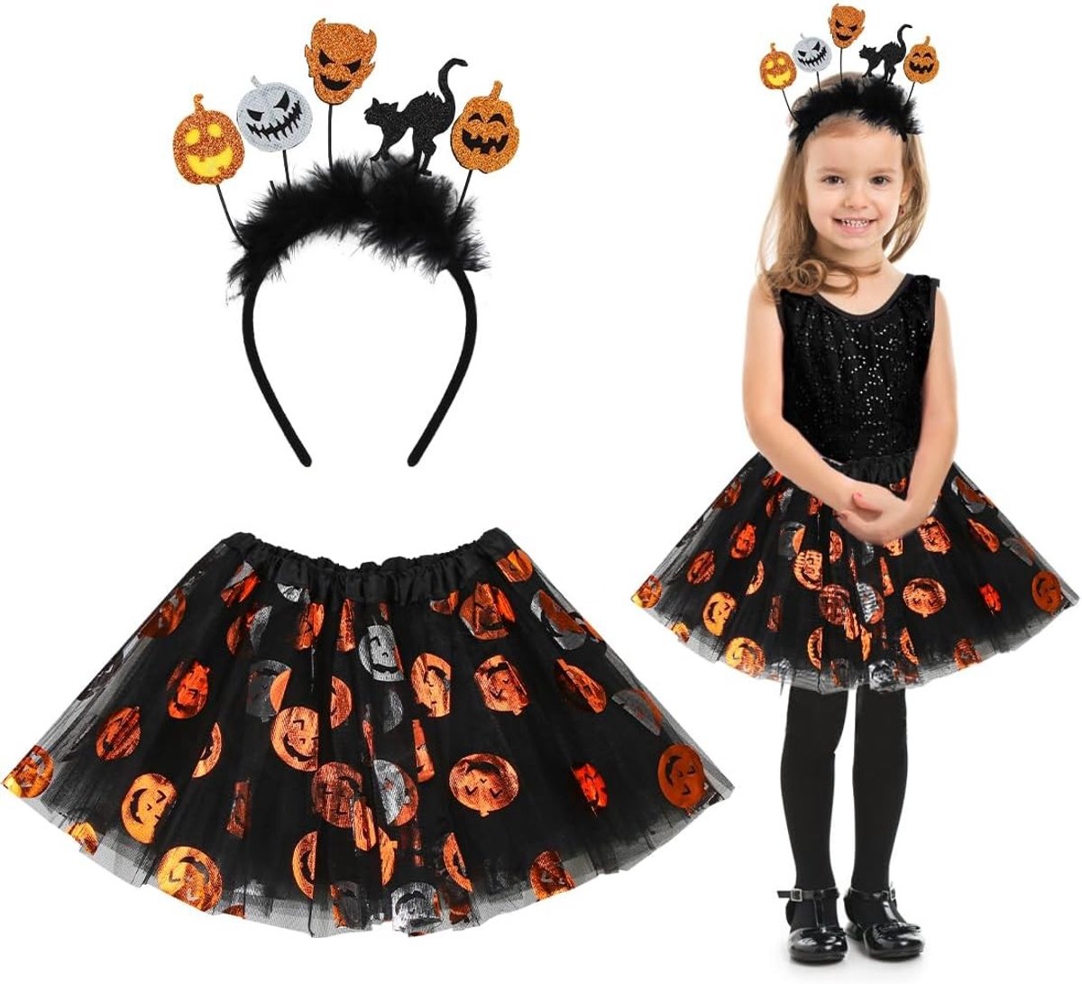 Heksenkostuum voor kinderen met tutu, haarband en rok - Perfect voor Halloween, carnaval en cosplay feestjes