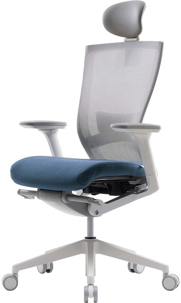 Zeer verstelbare ergonomische bureaustoel met mesh rugleuning, hoofdsteun en lendensteun - 3D-armleunen en geventileerd zitvlak