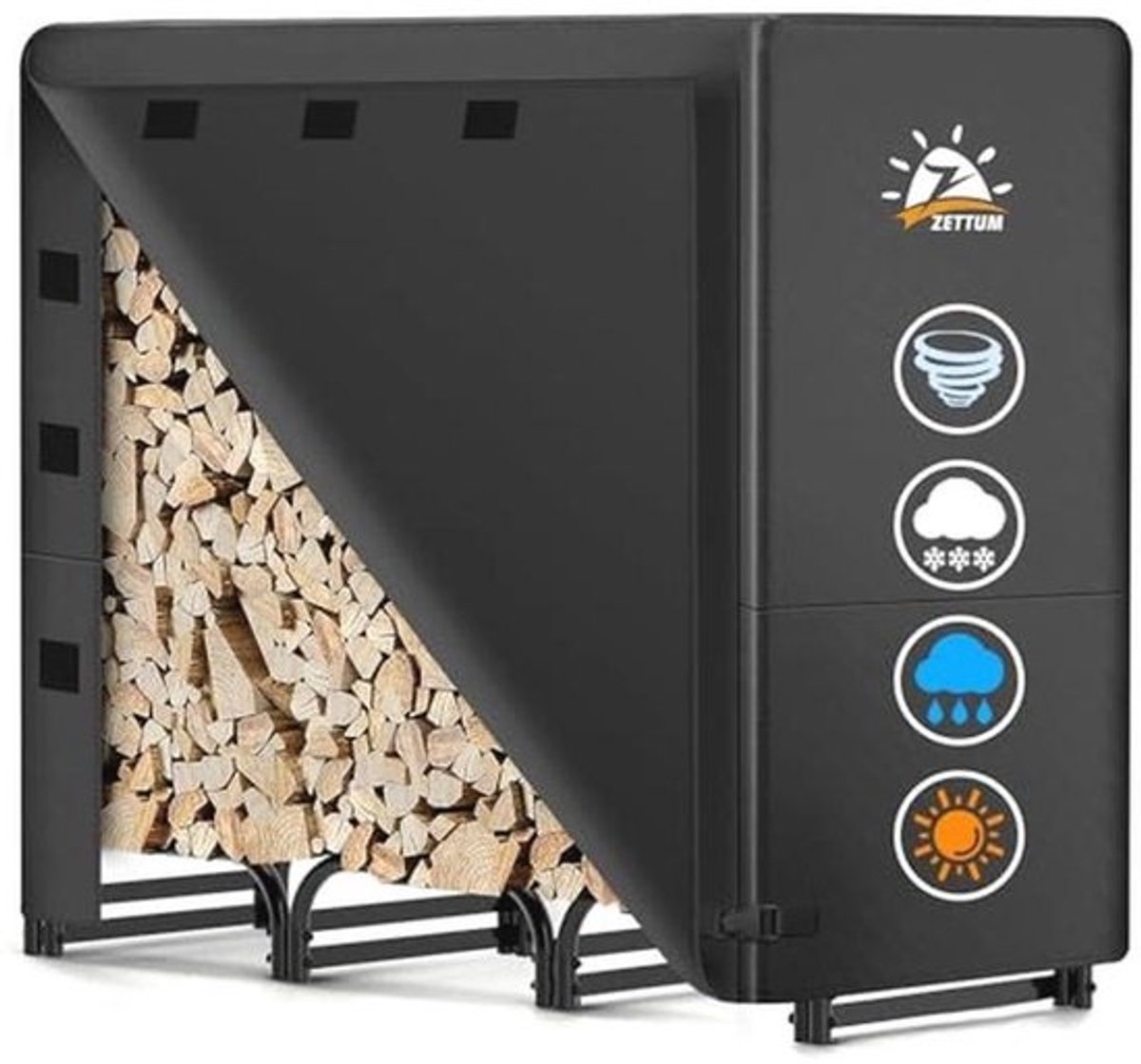 Metalen haardhoutrek buiten 121 x 35 x 121 CM - Waterdichte houtopslag met deksel