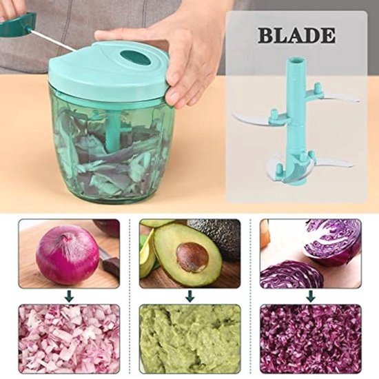 Handmatige Voedsel Groente Chopper met 5 Blades - Eenvoudige Knoflook Crusher en Smoothie Blender, 900ml — afbeelding 3