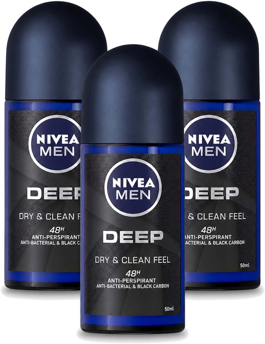 3 x Nivea - Deo Roll-On - Men - Deep - 48 Uur Lang Werkend - 50 ml - Bulkverpakking - 3 stuks