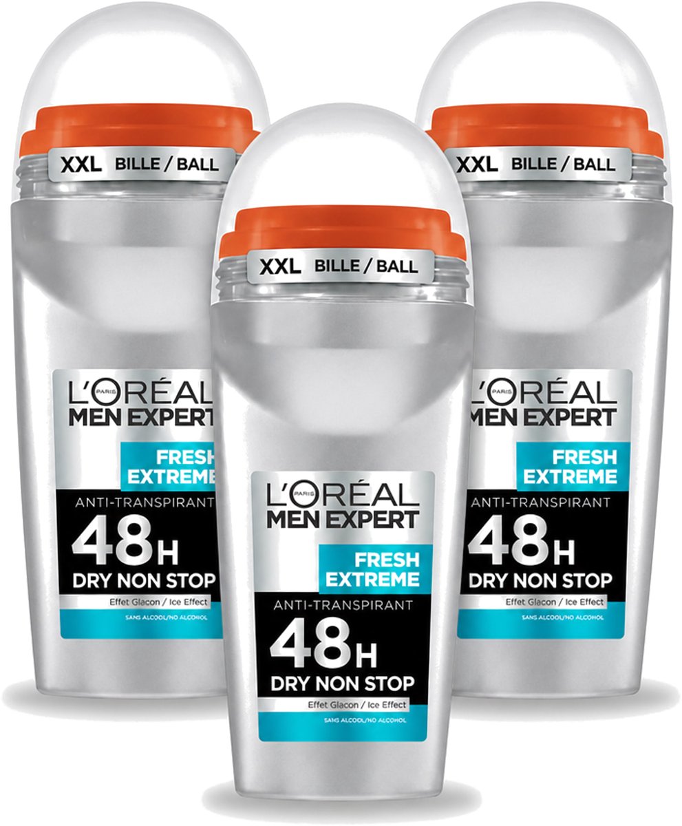3 x L’Oréal Paris Men Expert – Deodorant Roller – Fresh Extreme 48H – 50 ml - Voordeelverpakking - 3 stuks