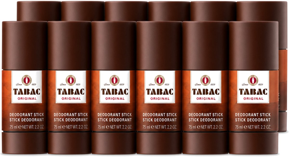 12 x Tabac Original - Deodorant Stick - Langdurige frisheid - 75 ml - Voordeelverpakking - 12 stuks