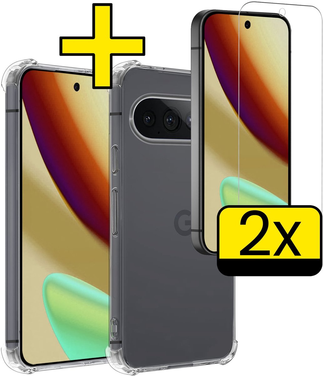 Hoesje - Met Screenprotector - 2 Stuks - Geschikt voor Google Pixel 11 Pro XL - Sterk & Shockproof - Siliconen Case - Back Cover - Telefoon Hoes - Shock Proof - Telefoonhoesjes - Transparant