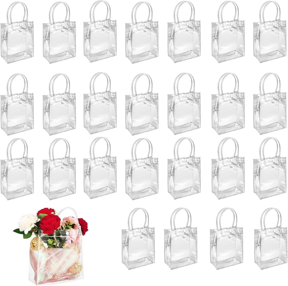 Transparante PVC Cadeautasjes met Handvatten - Herbruikbare Tassen voor Geschenken, Snoep, Feestjes en Bruiloften - 25 Stuks