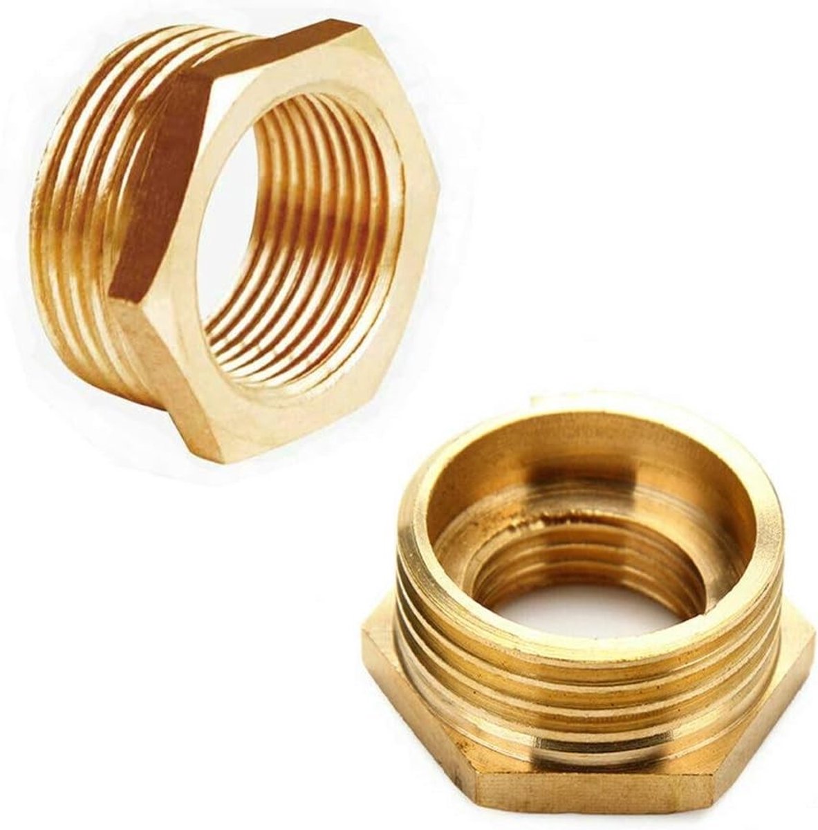 Koppeling voor tuinslangen, vrouwelijke BSP-aansluiting, hex bushing reducer adapter voor waterleidingen (set van 2) 1/2" naar 1/8" goudkleurig