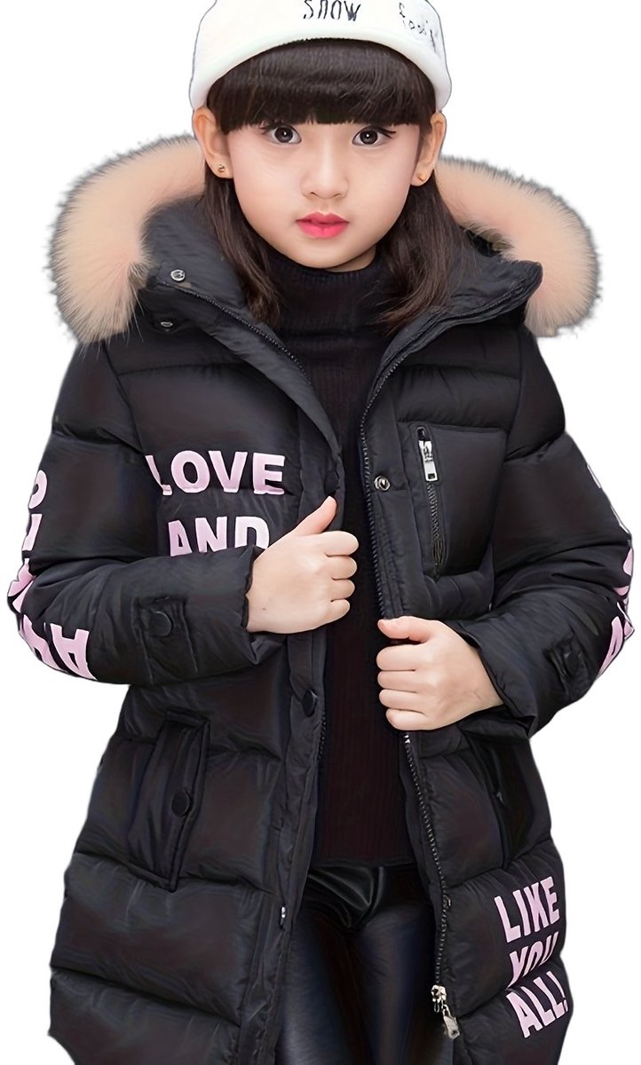 Currero Winterjas Parka Meisjes Lange Jas Meisje Wintermantel Overjas Gewatteerd Waterdicht Winter Stijlvol Mantel Kinderen 11 Jaar Zwart