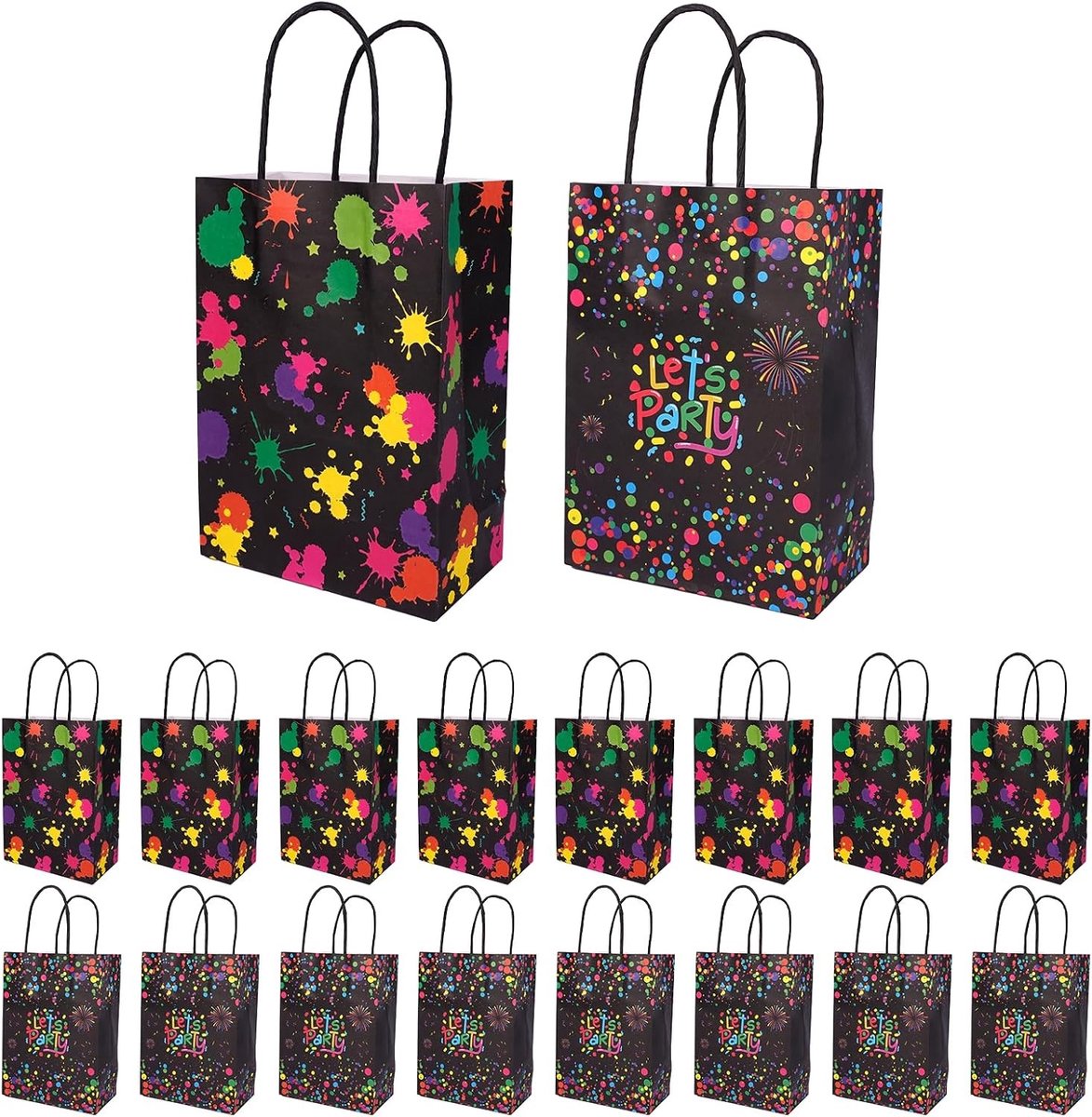 16 Stuks Verjaardagscadeauzakken voor Kinderen met Handvat, Luminous Papieren Zakjes voor Feestjes, Snoepzakken en Verjaardagsdecoratie