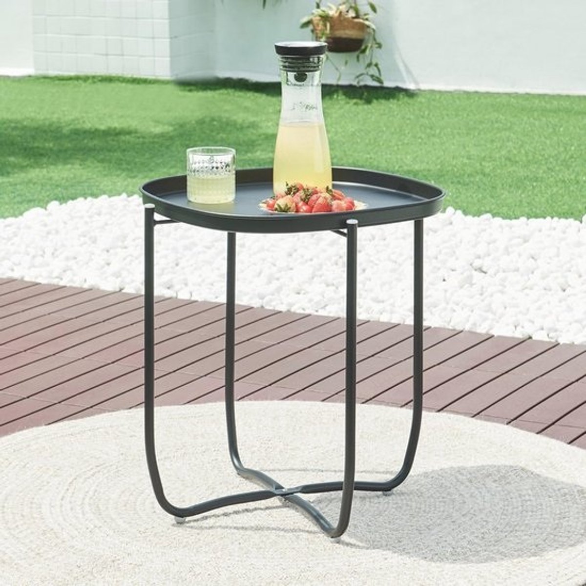 Bijzettafel buiten met dienblad - moderne balkontafel 53x46x46 cm zwart metaal