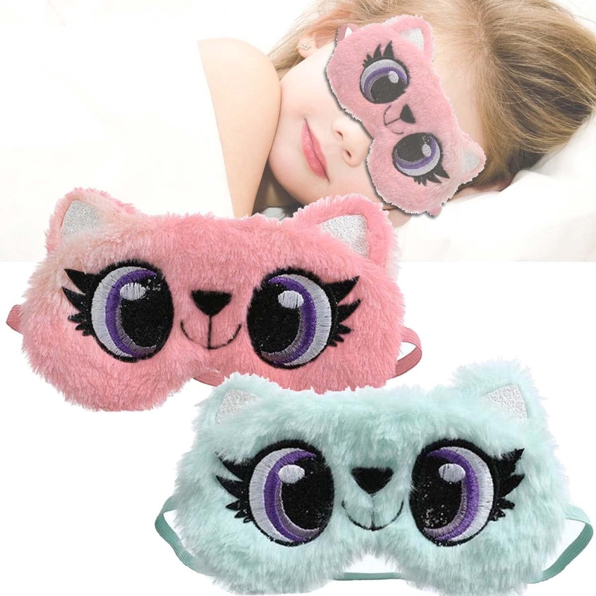 Zachte en Fluffy Slaapmasker - 2 Stuks Cartoon Oogmasker voor Volwassenen en Kinderen, Ideaal voor Ontspanning en Slaapkwaliteit