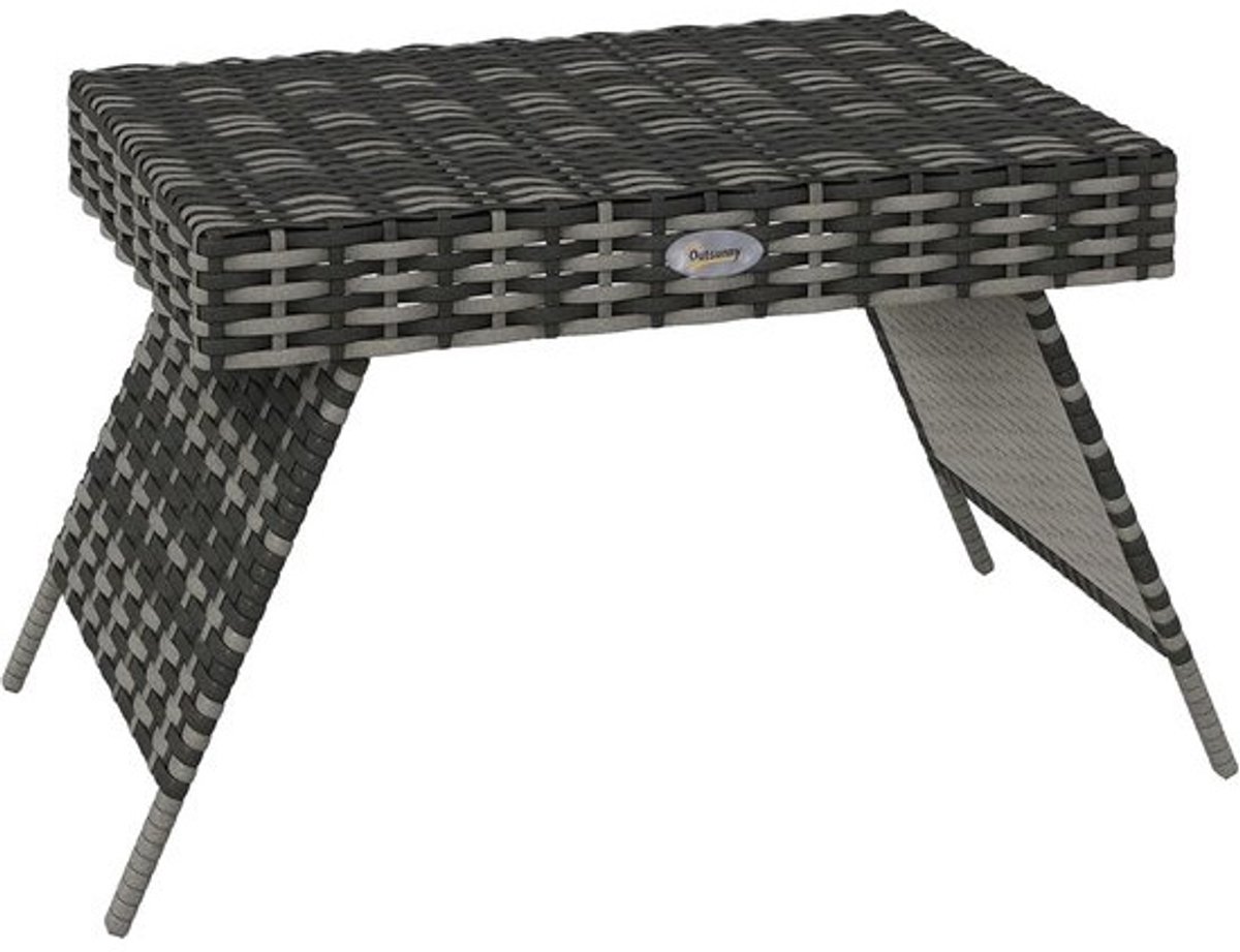 Opvouwbare Buiten Salontafel met Metalen Frame en Kunststof Rotan