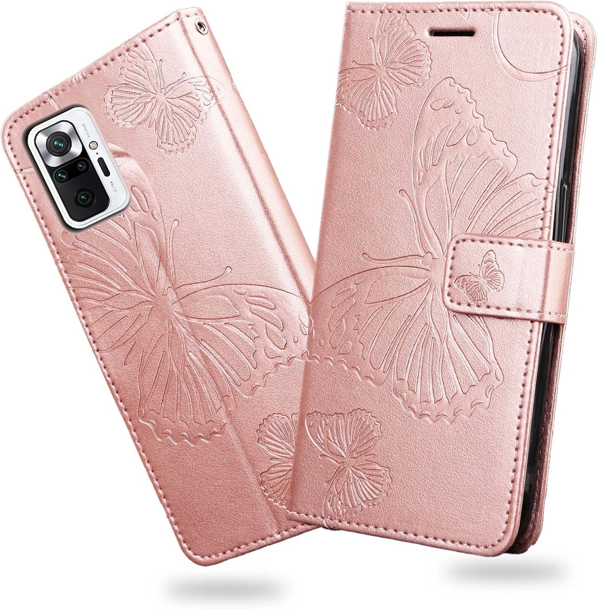 Hoesje voor Xiaomi Redmi Note 10 Pro, Kaartenvakken en Horizontale Standfunctie Magneet Hoesje voor Xiaomi Redmi Note 10 Pro, RoséGoud