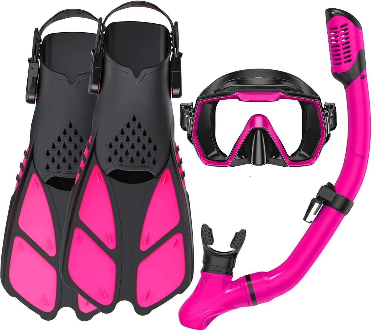 Snorkelvinnen voor volwassenen, snorkeluitrusting voor volwassenen met vinnen, snorkelsets met flippers, antilek duikuitrusting voor volwassenen met verstelbare vinnen, duikmasker, volledige droge