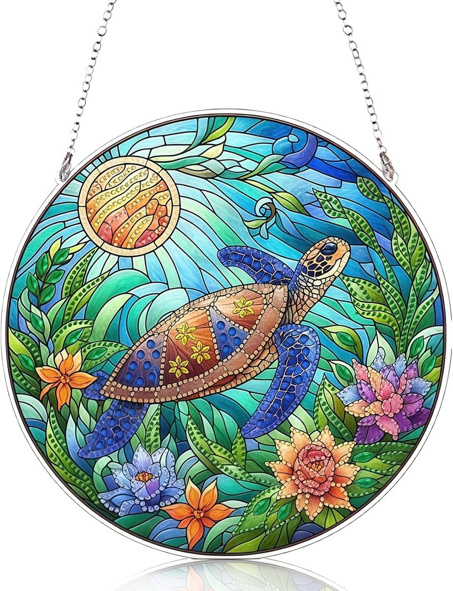 Diamond Painting schildpad, diamond painting hanger met ketting, 5D diamant, deurkrans voor kinderen en volwassenen, diamantschilderij, hangend ornament voor raam, wanddecoratie