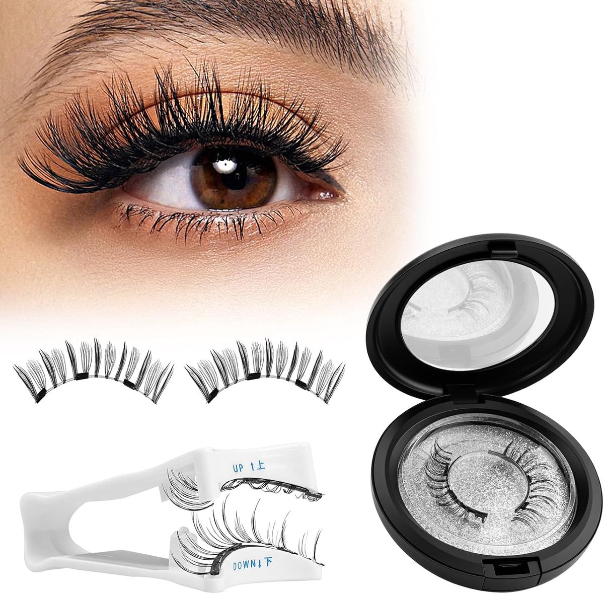 Wimpers, magneetwimpers, met wimpertangen, geen lijm, herbruikbaar, natuurlijke look, voor feest, maskerade, dating, bruiloft, fotoshoot (B)