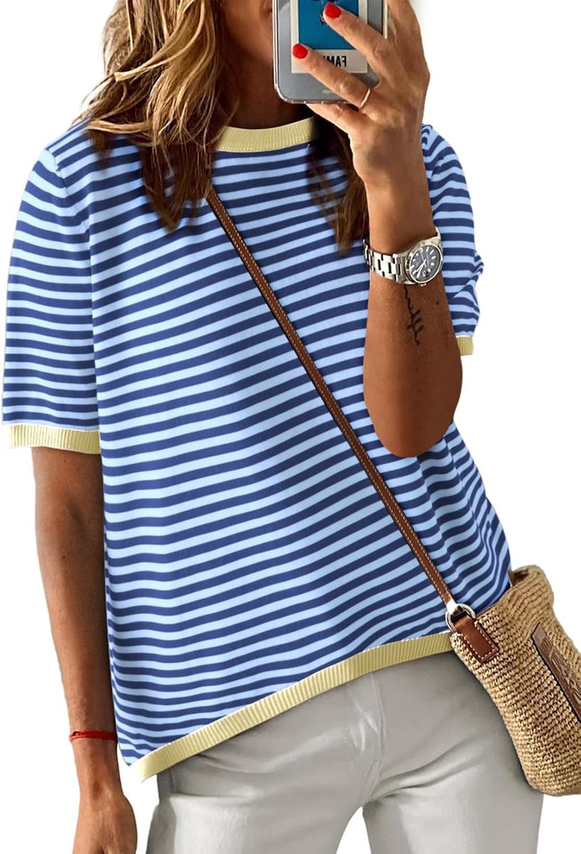 Bovendeel Dames Ronde Hals T-shirt Korte Mouw Basic Bovendeel Lichtgewicht Tees Gestreept Dames Tops Zomer