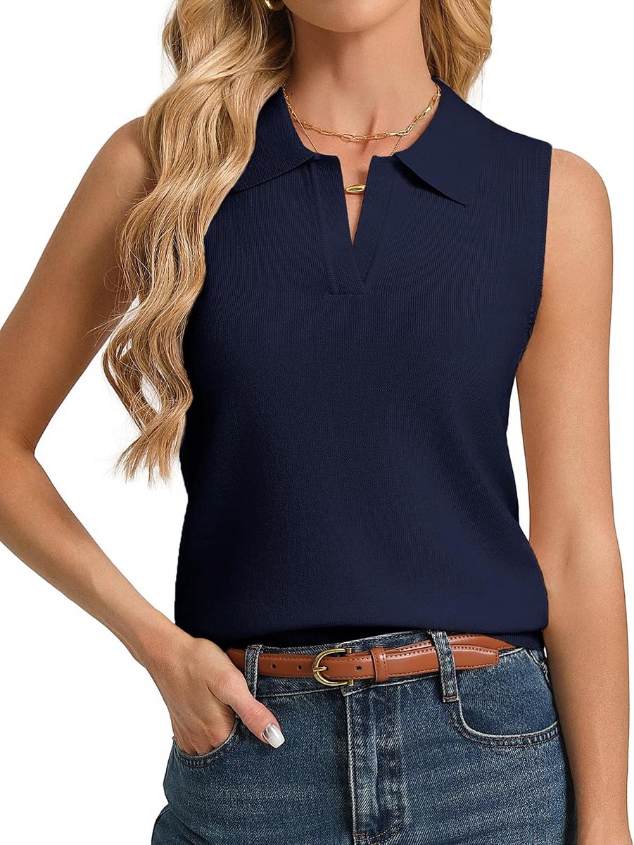 Kasin Dames mouwloze wolmix gebreide tops polokraag trui vest Caual lichtgewicht lente zomer tops