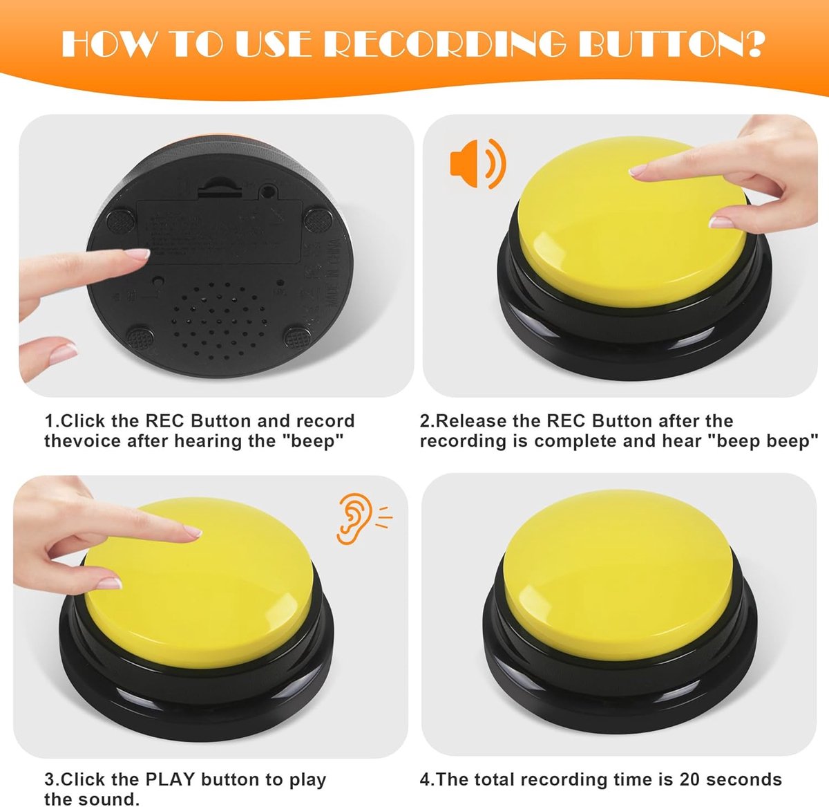 4 stuks Buzzer met Opnamefunctie 30 Seconden Opname & Weergave