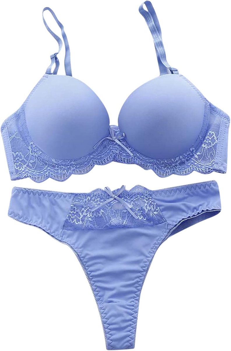 Lingerieset voor dames, sensueel, kant, body, babydoll, ondergoed, verleidelijk, transparant, borduurwerk, comfortabel, zacht, chic, A86, Blauw, 75B